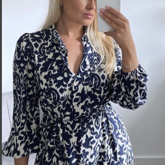 ZARA Navy Blue White Printed Midi Shirt Dress Size XL
Kaftan‎ Boho Work Vacation - Picture 4 of 15